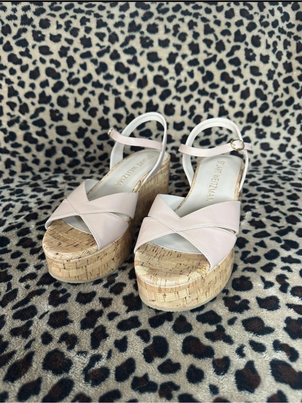 Gorgeous Stuart Weitzman Blush Pink Cork Platform Wedge Sandals